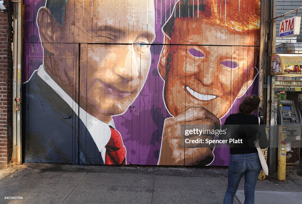 Street Mural In Brooklyn Depicts President Trump In Russian President Putin's Hand