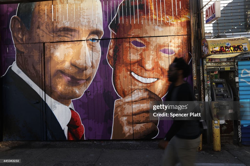 Street Mural In Brooklyn Depicts President Trump In Russian President Putin's Hand