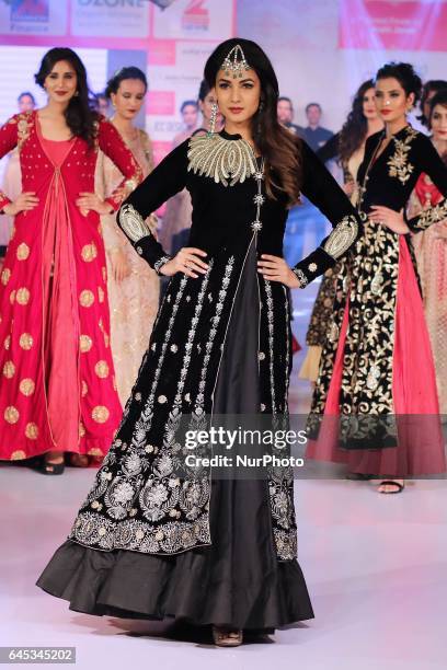 Bollywood actress Sonal Chauhan walk the ramp showcasing the designer collection during the Jaipur Couture Fashion Show in Jaipur,Rajasthan , India...