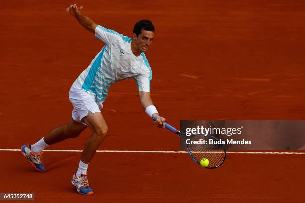 Albert Ramos-Vinolas of Spain returns a shot to Dominic Thiem of Austria during the semifinals of the ATP Rio Open 2017 at Jockey Club Brasileiro on...