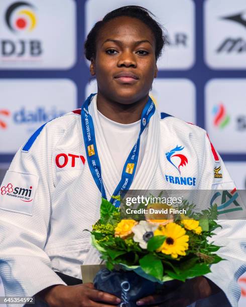 Under 63kg gold medallist, Clarisse Agbegnenou of France, during the 2017 Dusseldorf Grand Prix at the Mitsubishi Electric Halle on February 25, 2017...