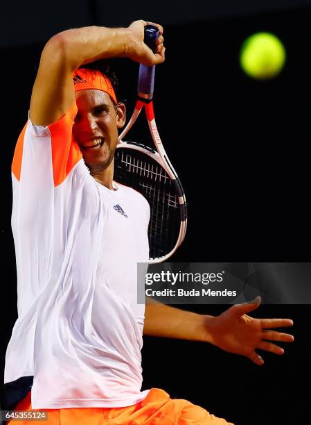 Dominic Thiem of Austria returns a shot to Albert Ramos-Vinolas of Spain during the semifinals of the ATP Rio Open 2017 at Jockey Club Brasileiro on...