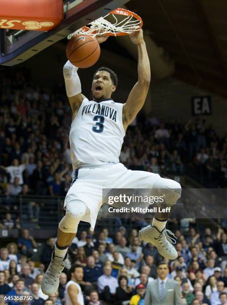 Josh Hart of the Villanova Wildcats dunks the ball against the Creighton Bluejays in the second half at the Pavilion on February 25, 2017 in...