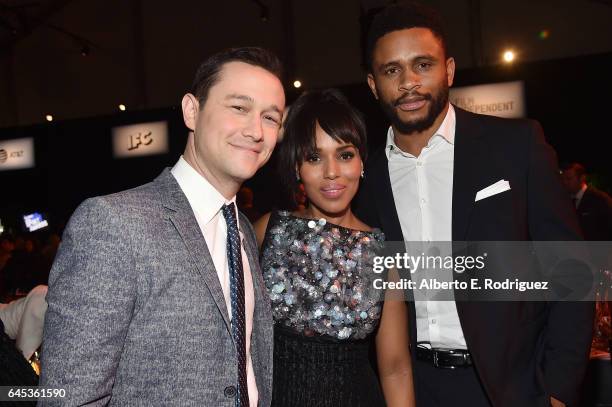 Actors Joseph Gordon-Levitt, Kerry Washington, and former NFL player Nnamdi Asomugha attend the 2017 Film Independent Spirit Awards at the Santa...