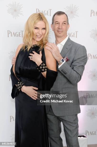 Actor Veronica Ferres and CEO of Piaget Philippe Leopold-Metzger with Piaget at the 2017 Film Independent Spirit Awards at Santa Monica Pier on...