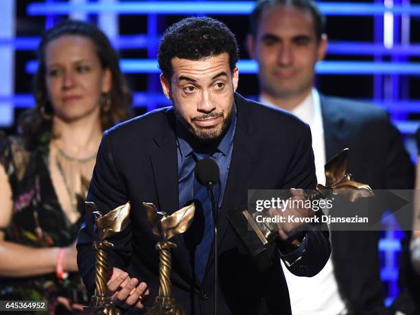 Filmmaker Ezra Edelman accepts the Best Documentary Feature award for 'O.J.: Made in America' onstage during the 2017 Film Independent Spirit Awards...