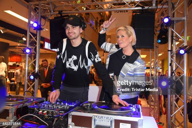 Jimi Blue Ochsenknecht and Claudia Effenberg attend the late night shopping party on February 25, 2017 in Hamburg, Germany.