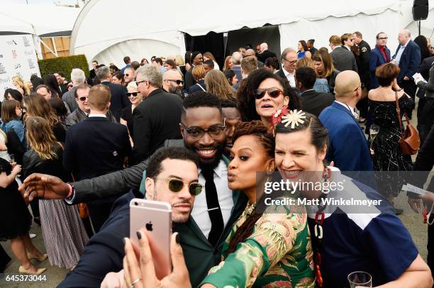 Ezra Edelman, Tarell Alvin McCraney, Ava DuVernay and Kirsten Johnson attend the 2017 Film Independent Spirit Awards at the Santa Monica Pier on...