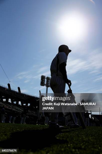 Nobuhiro Matsuda of SAMURI JAPAN looks on during the SAMURAI JAPAN Friendly Opening Match between SAMURAI JAPAN and Fukuoka SoftBank HAWKS at the Sun...