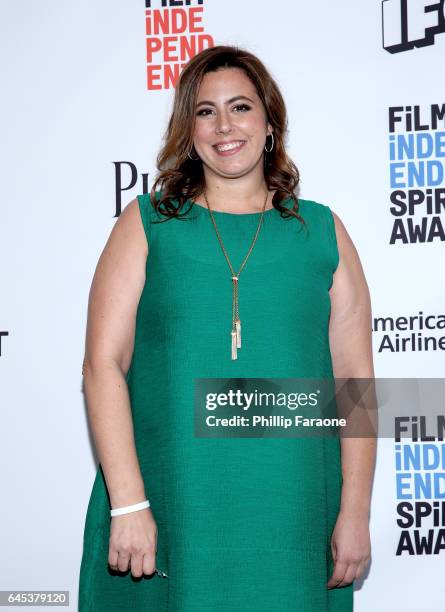 Producer Jordana Mollick, winner of the 20th Annual Piaget Producers Award, poses in the press room during the 2017 Film Independent Spirit Awards at...