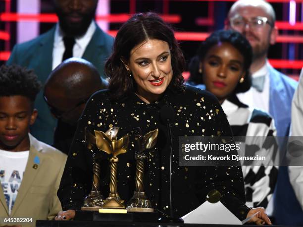 Producer Adele Romanski accepts the Best Feature award for 'Moonlight' onstage during the 2017 Film Independent Spirit Awards at the Santa Monica...