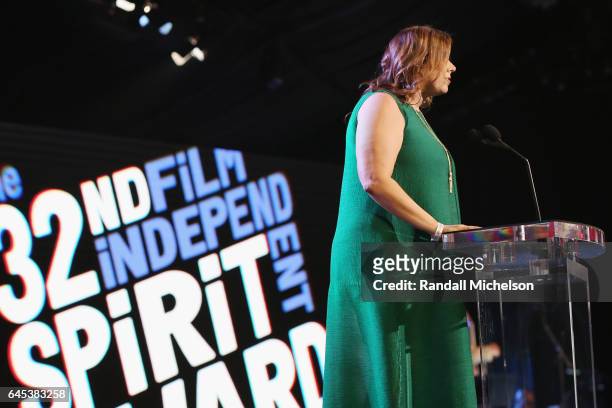 Producer Jordana Mollick accepts the Piaget Producers Award for 'Hello, My Name Is Doris' onstage during the 2017 Film Independent Spirit Awards at...
