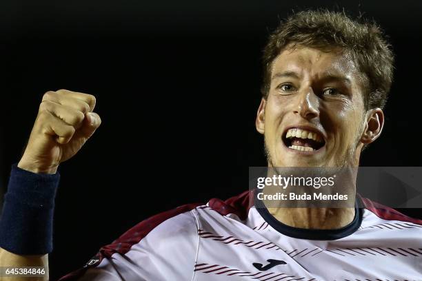 Pablo Carreno Busta of Spain celebrates a victory against Casper Ruud of Norway during the semifinals of the ATP Rio Open 2017 at Jockey Club...