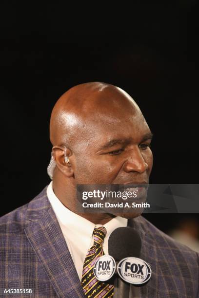 Evander Holyfield participates in the PBC on FOX broadcast of the Deontay Wilder vs. Gerald Washington World Heavyweight Title fight at Legacy Arena...