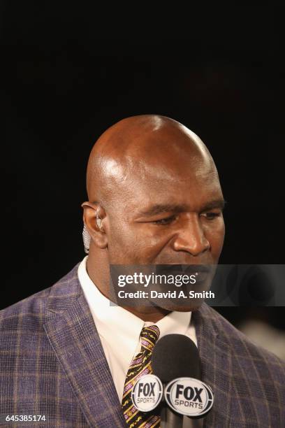 Evander Holyfield participates in the PBC on FOX broadcast of the Deontay Wilder vs. Gerald Washington World Heavyweight Title fight at Legacy Arena...