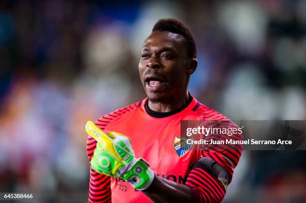 Carlos Kameni of Malaga CF reacts during the La Liga match between SD Eibar and Malaga CF at Ipurua Municipal Stadium on February 25, 2017 in Eibar,...