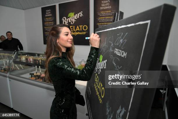 Actress Nasim Pedrad stops by the Breyers® Gelato Indulgences gelateria backstage at the 32nd Annual Film Independent Spirit Awards sponsored by...