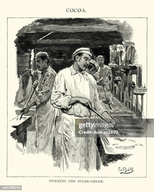 confectioners stirring the sugar cream - food processing plant stock illustrations