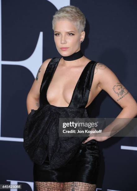 Singer Halsey arrives at the Los Angeles premiere "Fifty Shades Darker" at The Theatre at Ace Hotel on February 2, 2017 in Los Angeles, California.