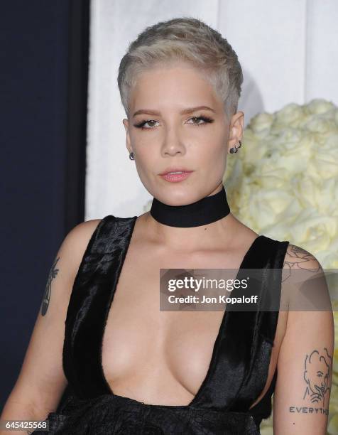 Singer Halsey arrives at the Los Angeles premiere "Fifty Shades Darker" at The Theatre at Ace Hotel on February 2, 2017 in Los Angeles, California.