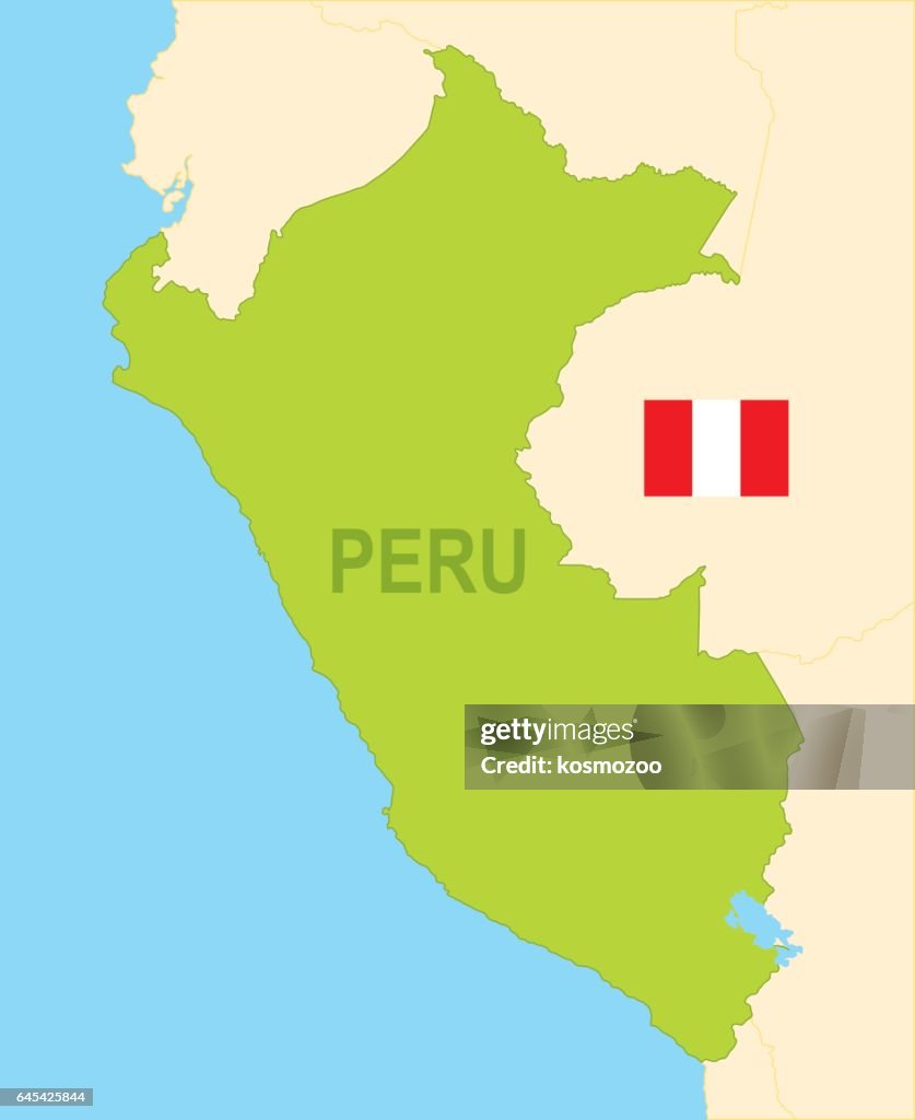 Flat map of Peru with flag