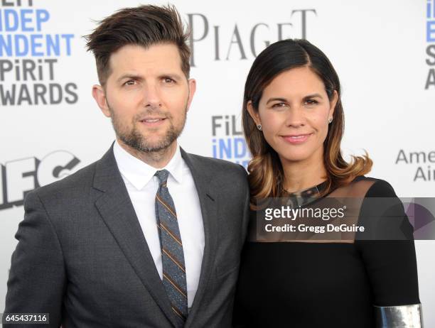 Actor Adam Scott and Naomi Scott arrive at the 2017 Film Independent Spirit Awards on February 25, 2017 in Santa Monica, California.
