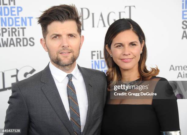 Actor Adam Scott and Naomi Scott arrive at the 2017 Film Independent Spirit Awards on February 25, 2017 in Santa Monica, California.