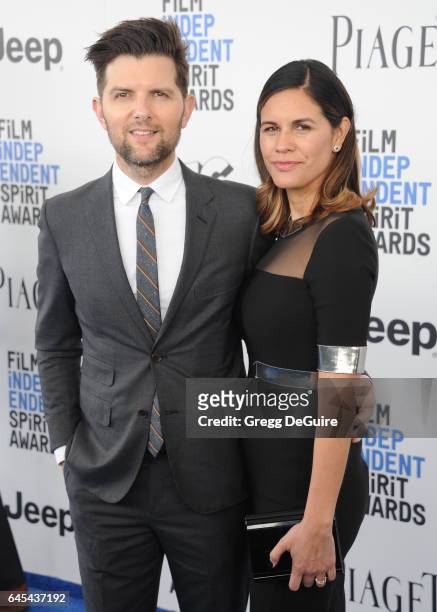 Actor Adam Scott and Naomi Scott arrive at the 2017 Film Independent Spirit Awards on February 25, 2017 in Santa Monica, California.