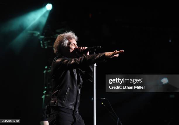 Frontman Jon Bon Jovi of Bon Jovi performs at T-Mobile Arena on February 25, 2017 in Las Vegas, Nevada.