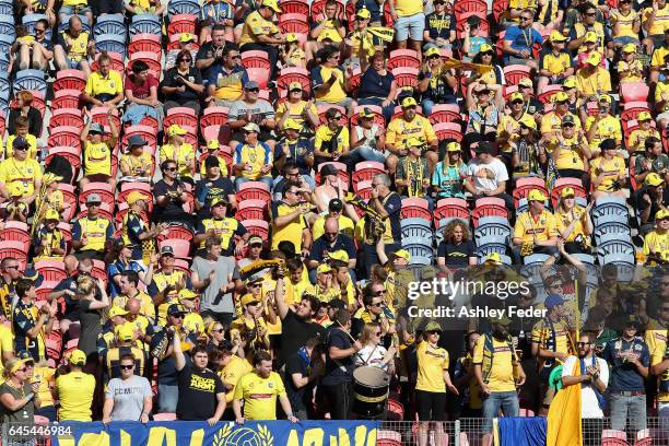 Mariners fan bay during the round 21 A-League match between the Newcastle Jets and the Central Coast Mariners at McDonald Jones Stadium on February...