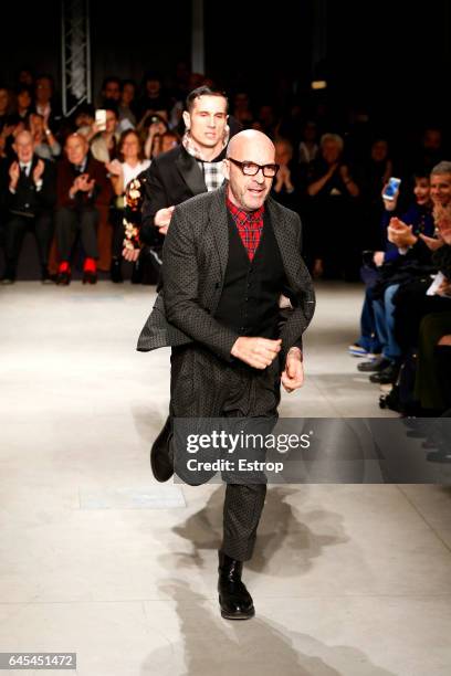 Designer Antonio Marras walks the runway at the Antonio Marras show during Milan Fashion Week Fall/Winter 2017/18 on February 25, 2017 in Milan,...