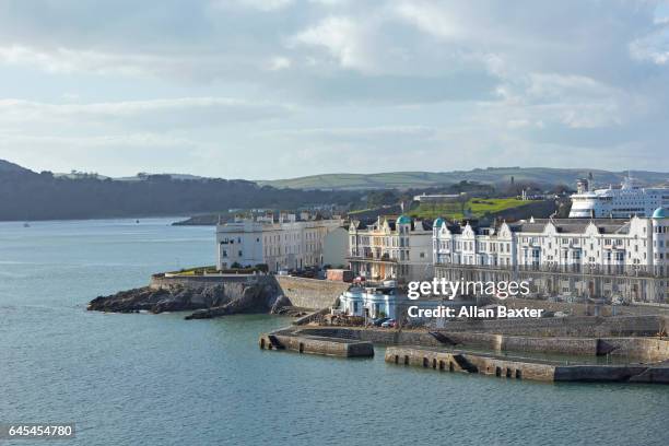 elevated view of river tamar and coastline of plymouth - plymouth stockfoto's en -beelden