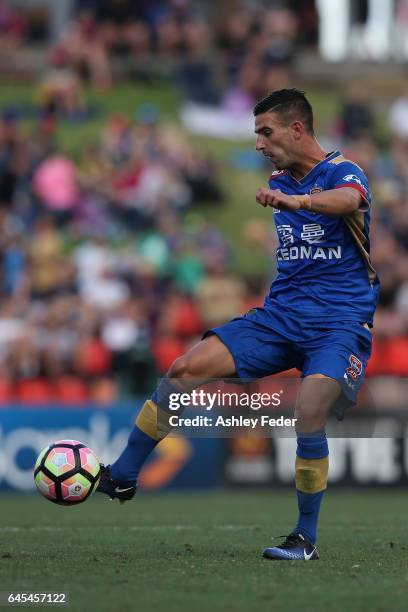 Steven Ugarkovic of the Jets in action during the round 21 A-League match between the Newcastle Jets and the Central Coast Mariners at McDonald Jones...