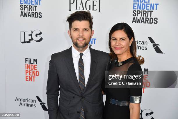 Actor Adam Scott and producer Naomi Scott attend the 2017 Film Independent Spirit Awards at the Santa Monica Pier on February 25, 2017 in Santa...
