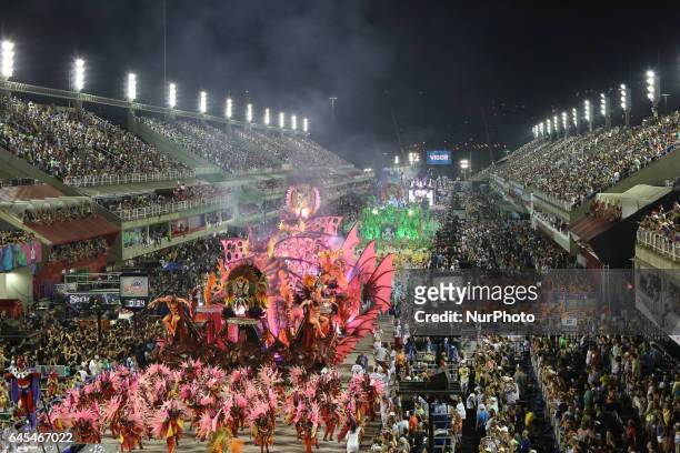 Float revellers of take parta at samba school parades during the first night of carnival parade in Rio de Janeiro, Brazil, on 25 February 2017.