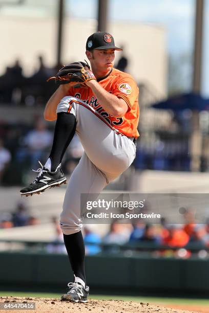 Tyler Wilson of the Orioles delivers a pitch to the plate during the spring training game between the Baltimore Orioles and the Detroit Tigers on...