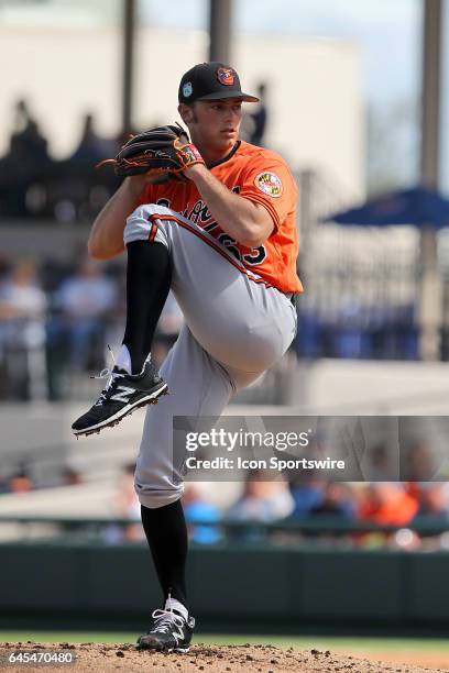 Tyler Wilson of the Orioles delivers a pitch to the plate during the spring training game between the Baltimore Orioles and the Detroit Tigers on...