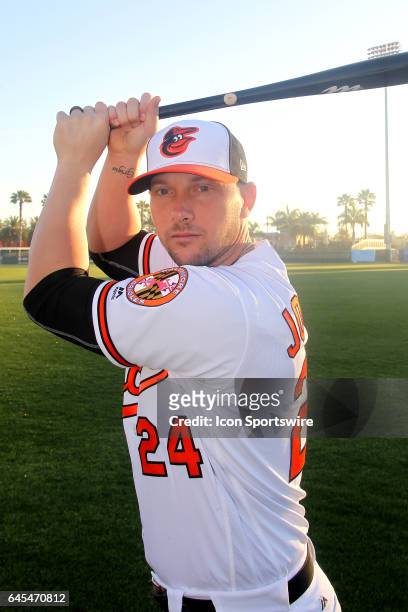 Chris Johnson of the Orioles poses during the Baltmore Orioles Photo Day on February 20, 2017 at Ed Smith Stadium in Sarasota, Florida.