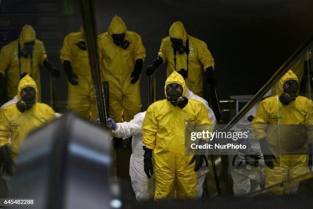 Hazmat team conducts checks inside Kuala Lumpur Internatinal Airport 2 airport terminal at Sepang, Malaysia, 26 February 2017. Malaysian police order...