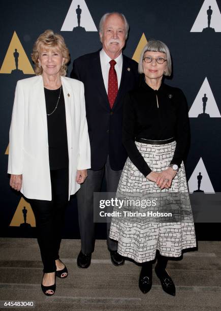 Kathryn L. Blondell, Leonard Engelman and Lois Burwell attend the 89th Annual Academy Awards Oscar Week Makeup And Hairstyling Symposium at Samuel...