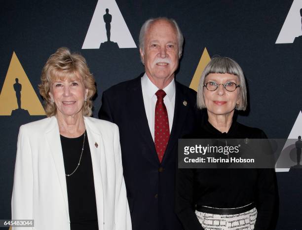 Kathryn L. Blondell, Leonard Engelman and Lois Burwell attend the 89th Annual Academy Awards Oscar Week Makeup And Hairstyling Symposium at Samuel...