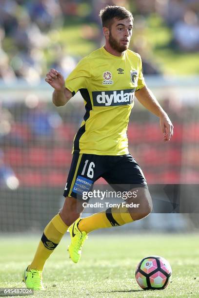 Liam Rose of the Mariners in action during the round 21 A-League match between the Newcastle Jets and the Central Coast Mariners at McDonald Jones...