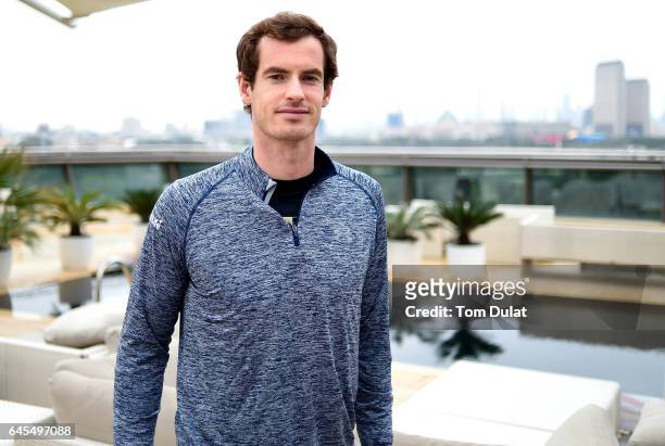 Andy Murray of United Kingdom poses for photos during a media day ahead of the ATP Dubai Duty Free Tennis Championship on February 26, 2017 in Dubai,...