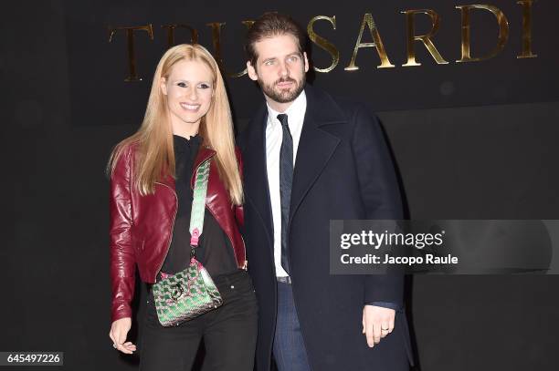 Michelle Hunziker and Tomaso Trussardi attend the Trussardi show during Milan Fashion Week Fall/Winter 2017/18 on February 26, 2017 in Milan, Italy.