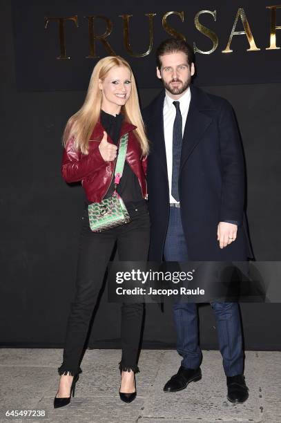 Michelle Hunziker and Tomaso Trussardi attend the Trussardi show during Milan Fashion Week Fall/Winter 2017/18 on February 26, 2017 in Milan, Italy.