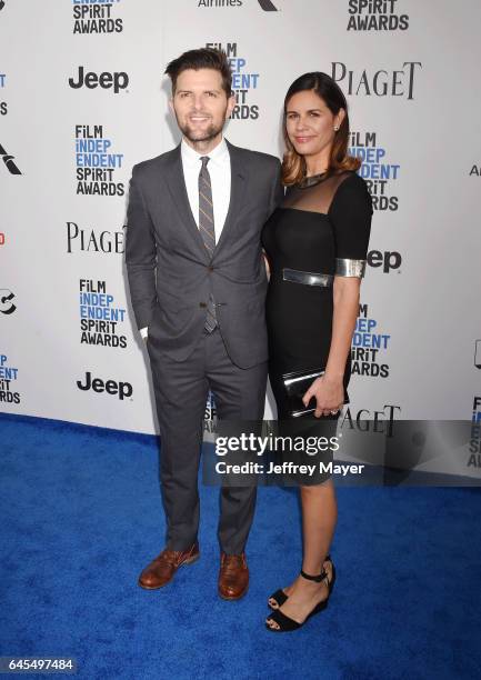 Actor Adam Scott and Naomi Scott attend the 2017 Film Independent Spirit Awards at the Santa Monica Pier on February 25, 2017 in Santa Monica,...