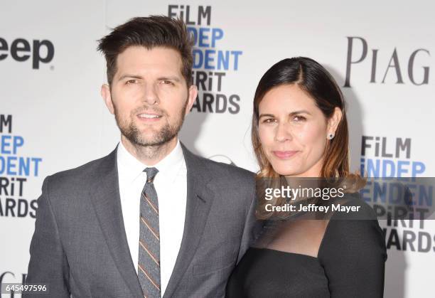 Actor Adam Scott and Naomi Scott attend the 2017 Film Independent Spirit Awards at the Santa Monica Pier on February 25, 2017 in Santa Monica,...