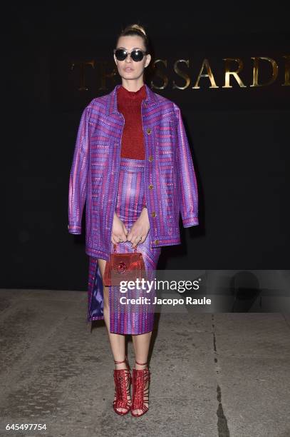 Sveva Alviti attends the Trussardi show during Milan Fashion Week Fall/Winter 2017/18 on February 26, 2017 in Milan, Italy.