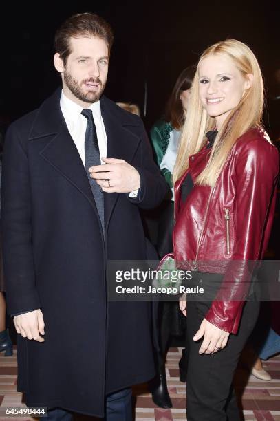 Michelle Hunziker and Tomaso Trussardi attend the Trussardi show during Milan Fashion Week Fall/Winter 2017/18 on February 26, 2017 in Milan, Italy.