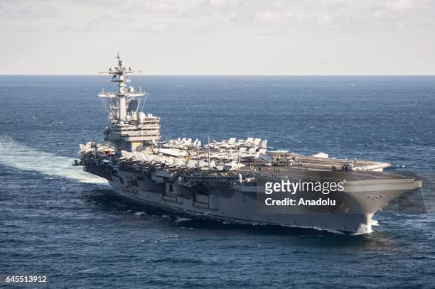 Aircraft carrier USS George Washington is seen during its mission in the eastern Mediterranean Sea on February 5, 22017.
